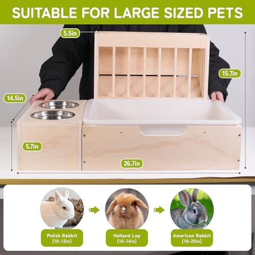 3-in-1 Extra Large Rabbit Hay Feeder with Litter Box and Ceramic Bowls - 2