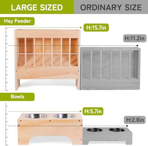 3-in-1 Extra Large Rabbit Hay Feeder with Litter Box and Ceramic Bowls - 3