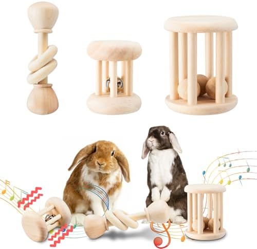AOWPFVV 3-Piece Wooden Rabbit Chew Toys for Dental Health