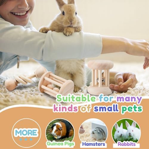 AOWPFVV 3-Piece Wooden Rabbit Chew Toys for Dental Health - 2 AOWPFVV 3-Piece Wooden Rabbit Chew Toys for Dental Health - 2