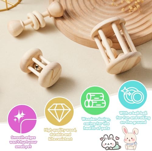 AOWPFVV 3-Piece Wooden Rabbit Chew Toys for Dental Health - 6 AOWPFVV 3-Piece Wooden Rabbit Chew Toys for Dental Health - 6