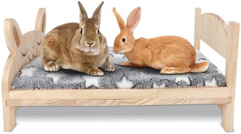 BWOGUE Large 20.5" Wooden Rabbit Bed with Removable Cushion