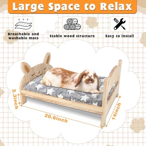 BWOGUE Large 20.5" Wooden Rabbit Bed with Removable Cushion - 2 BWOGUE Large 20.5" Wooden Rabbit Bed with Removable Cushion - 2