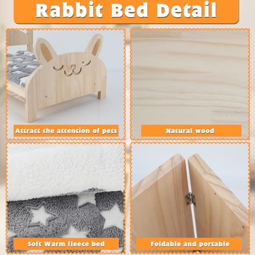 BWOGUE Large 20.5" Wooden Rabbit Bed with Removable Cushion - 6 BWOGUE Large 20.5" Wooden Rabbit Bed with Removable Cushion - 6