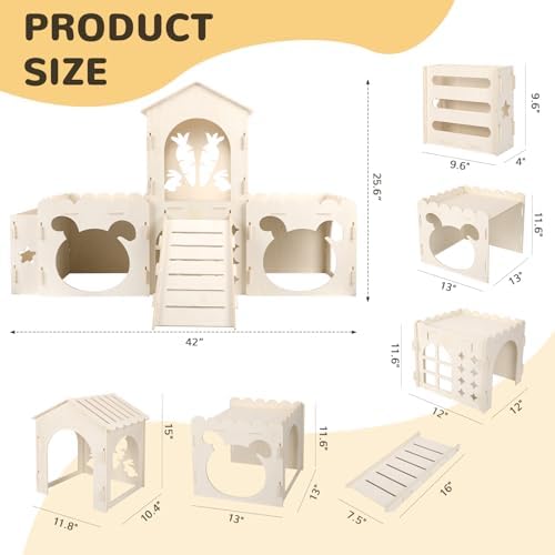 Extra Large Wooden Rabbit Castle with Hay Feeder & Ramp - 42" House - 2
