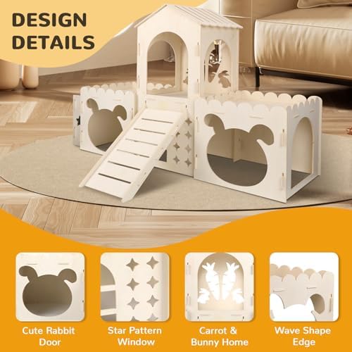 Extra Large Wooden Rabbit Castle with Hay Feeder & Ramp - 42" House - 4