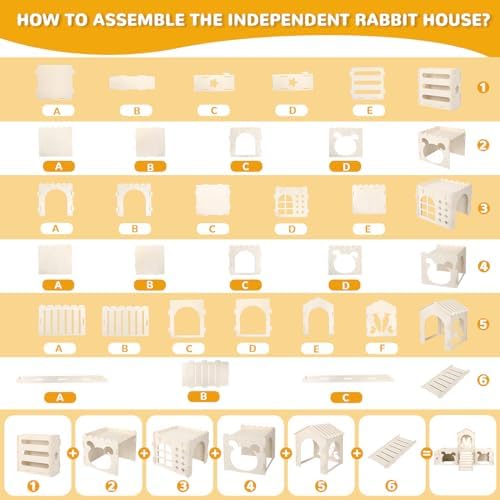 Extra Large Wooden Rabbit Castle with Hay Feeder & Ramp - 42" House - 5