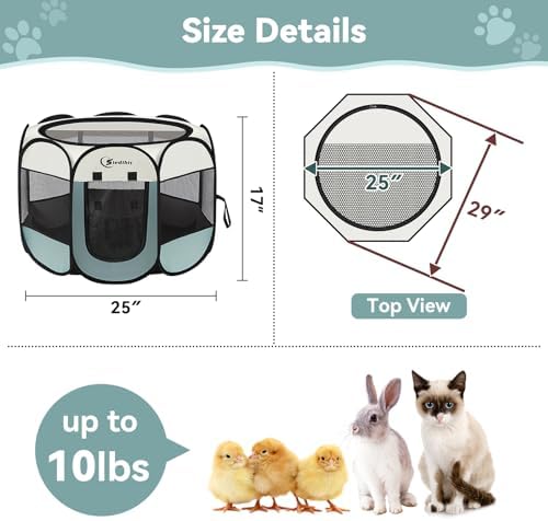 Siedihit Portable Fabric Playpen for Rabbits - 600D Oxford & Mesh - 3